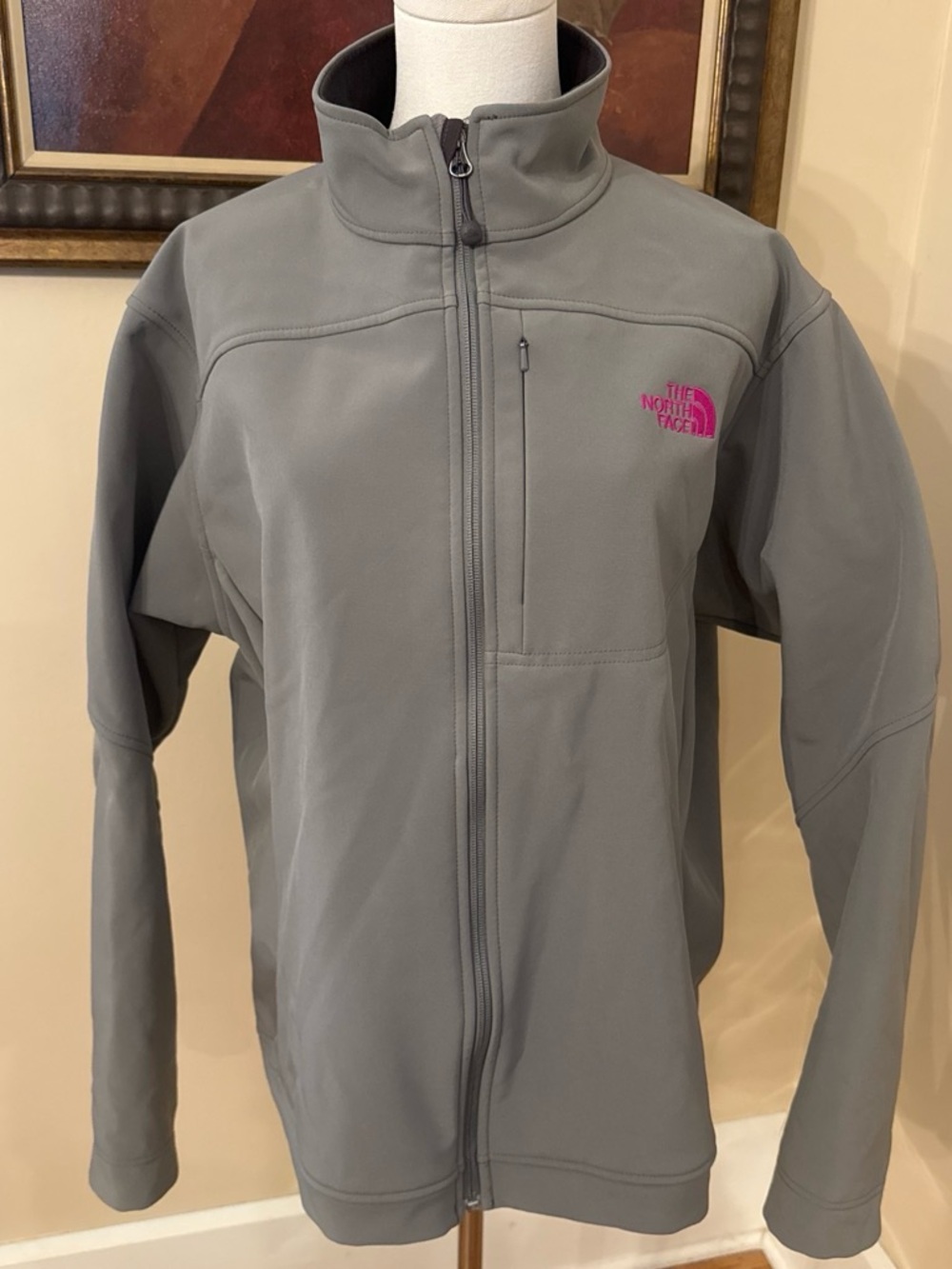 The North Face Women's Grey Softshell Jacket with Pink Logo XXL